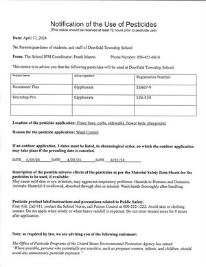 Notification of the Use of Pesticides